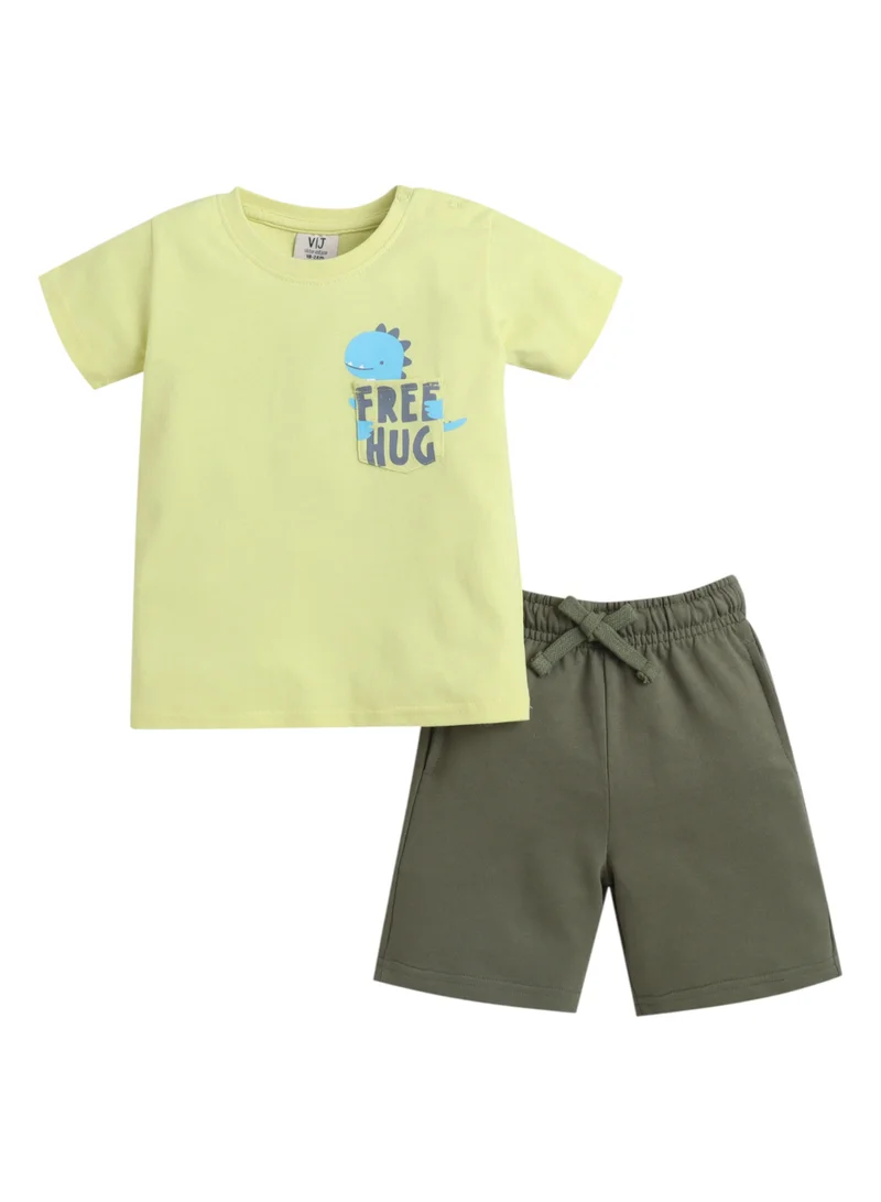 Victor And Jane  Boys Graphic Print Cotton T-Shirt & Shorts Set – Summer Daywear for Men | Best Price UAE